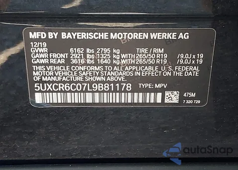 2020 BMW X5 xDrive40I из США, поврежденный, VIN 5UXCR6C07L9B81178